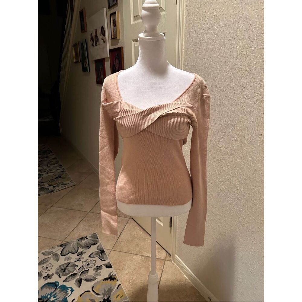 Le Superbe Womens Medium Apricot Sweetheart Neck Sweater Crossover Front NWT
